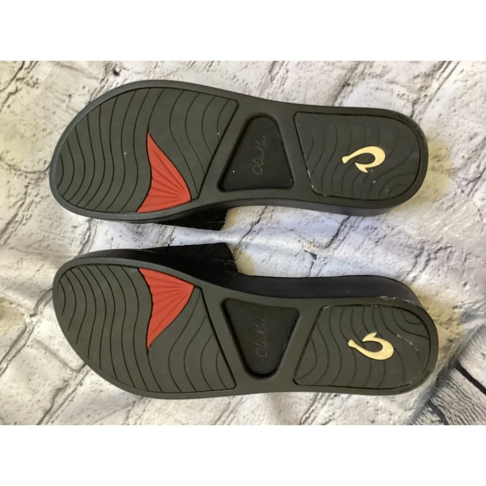Olukai Halu'a Poi Black Platform Slide Sandals Women's size 9